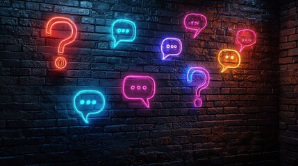 A dark brick wall with neon question marks symbolizes an evening of games and reflection