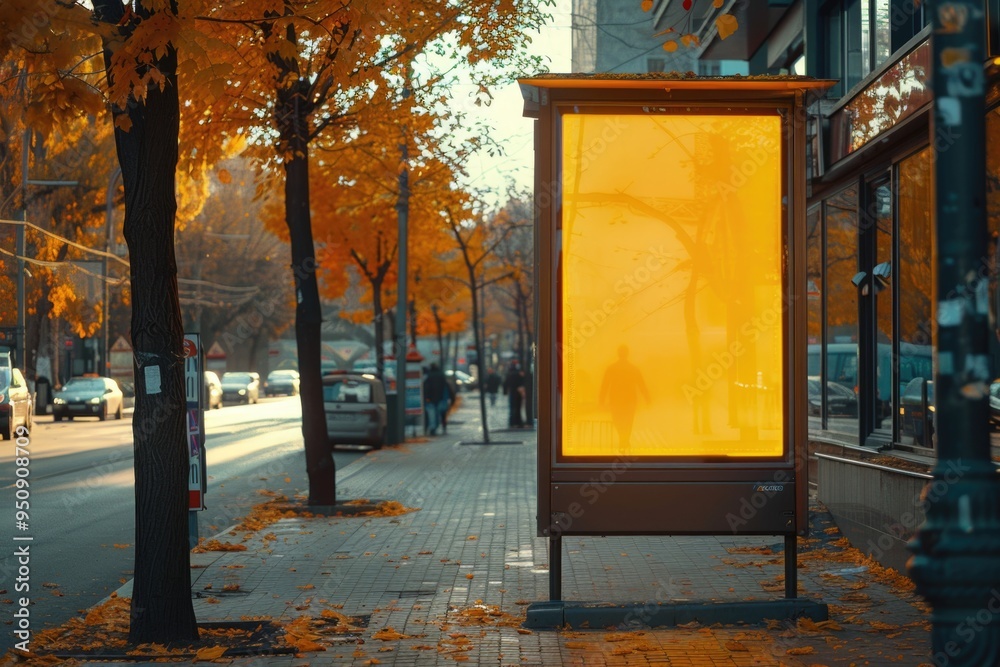 Aufkleber Image of a bus stop on the roadside with a shelter and a bench, suitable for use in travel or transportation-related contexts