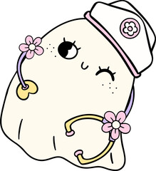 Pastel Halloween Ghost Nurse with stethoscope