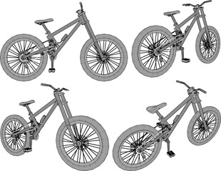 Vector sketch illustration silhouette design image of young man bicycle for freestyle downhill sport down the mountain