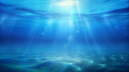 Tranquil underwater scene with light rays and bubbles creating a serene ocean atmosphere