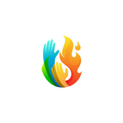 Hand logo and flame design combination, danger logos
