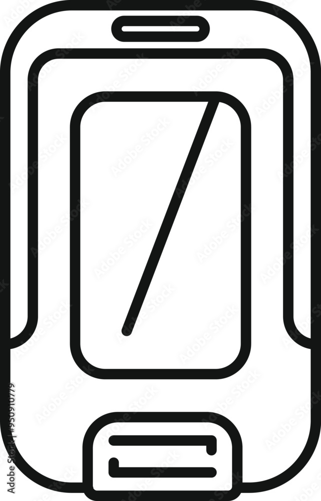Poster line icon of a public transport validator requiring a ticket to be validated before granting access