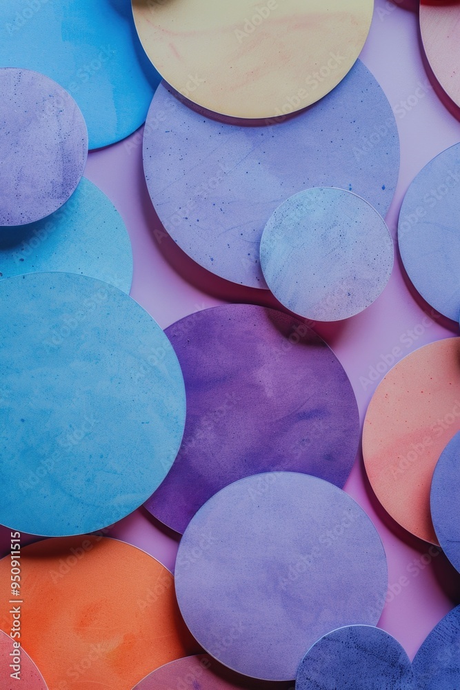 Poster a collection of colorful circles arranged on a pink background