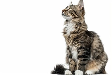 Obraz premium 2 year old Maine Coon sitting pawing gazing elsewhere