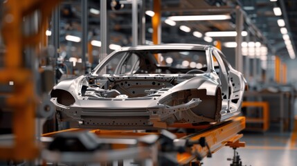 Fototapeta premium Aluminum car body in modern car factory