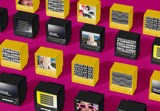 Mosaic Retro TV Wall Mockup