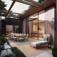 Fototapeta premium Outdoor terrace with dining place