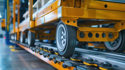 Naklejka premium Automated guided vehicle moving along conveyor system