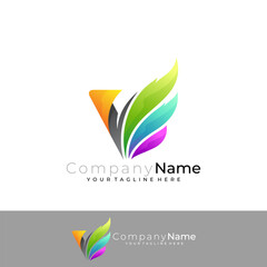 Fototapeta premium Wing logo with letter V design colorful, 3d style logos