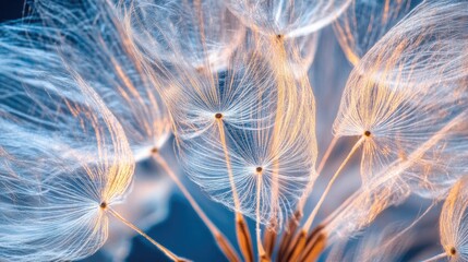 Naklejka premium A macro shot of a dandelion seed head, highlighting the intricate details of the tiny seeds.