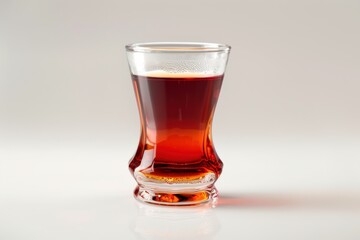 A glass of Turkish tea on a white surface