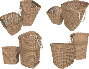 Vector sketch illustration silhouette design image of traditional ethnic old clothes basket furniture made of woven bamboo