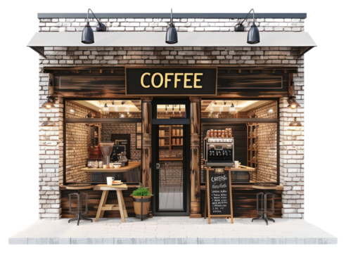 PNG Charming rustic coffee shop exterior