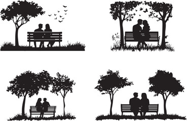 Obraz premium Silhouette of couple sitting on bench in park, family in park