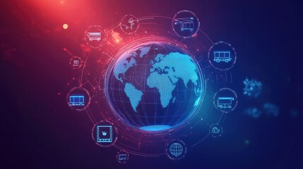 A globe surrounded by delivery icons, the worldwide reach and impact of logistics networks