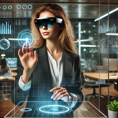 Businesswoman Using Augmented Reality Technology in Office
