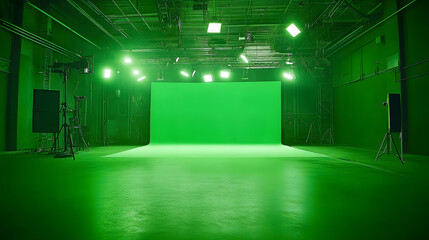 Solid green screen backdrop offering a blank canvas for seamless digital background replacement