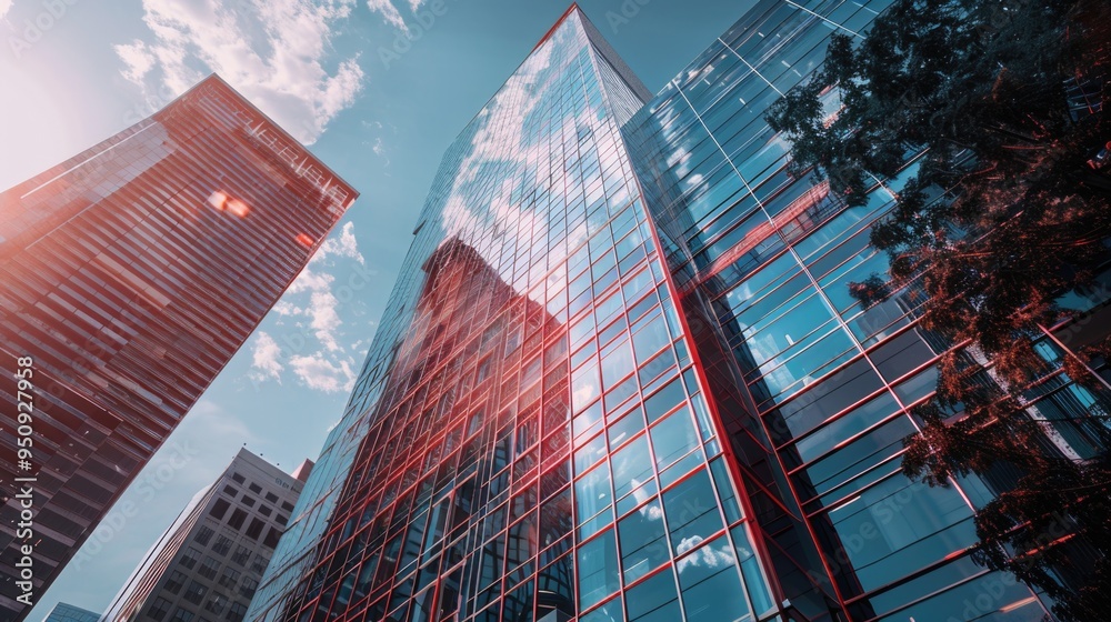 Poster A high-rise building with numerous windows and modern architecture