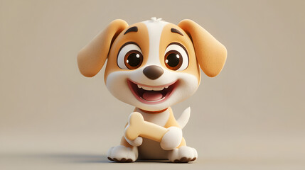 Adorable 3D Cartoon Dog Character with Happy Expression