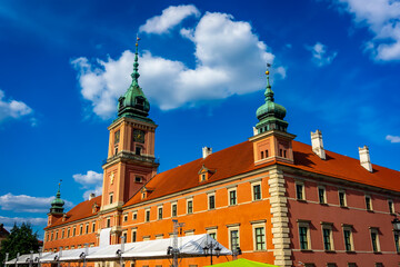 Royal Palace in historic Warsaw city center, Poland, July, 2024.