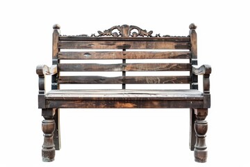 Antique wooden bench on white backdrop