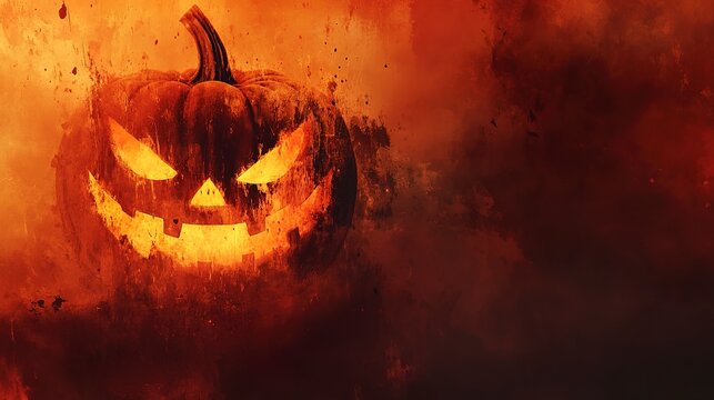 halloween background with the concept of a pumpkin in the shape of a face on a scary background 