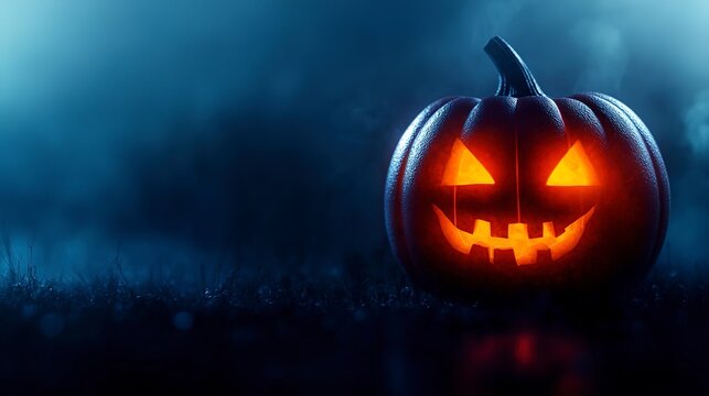 halloween background with the concept of a pumpkin in the shape of a face on a scary background 
