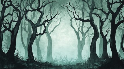 Naklejka premium horror illustration scary background horror background ,ghost forest for halloween 
