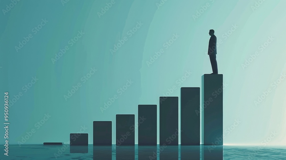 Poster A person standing on top of a bar chart, representing analysis or data visualization
