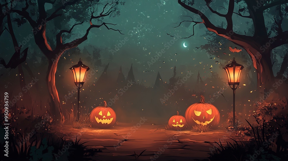 Sticker halloween background with pumpkins 