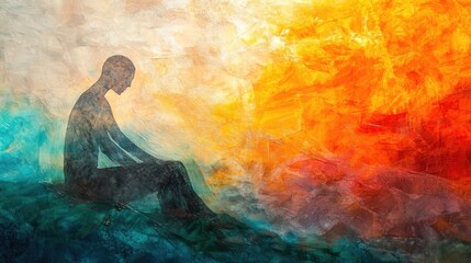 Abstract depiction of homelessness with a transparent figure, set against a dynamic naturistic background symbolizing renewal and hope