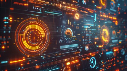 Abstract Futuristic Interface with Orange and Blue Glowing Elements