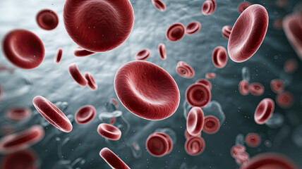 Fototapeta premium Close-Up View of Red Blood Cells in High Detail, Microscopic Blood Cell Structure, Detailed Circulatory System, Blood Cell Surface, Medical Illustration, Red Cell Close-Up
