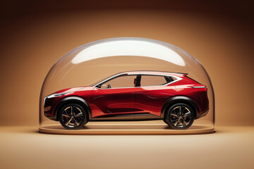 A car protected under a glass dome bubble. Car insurance concept