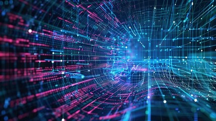 Obraz premium Abstract digital network with glowing lines and dots