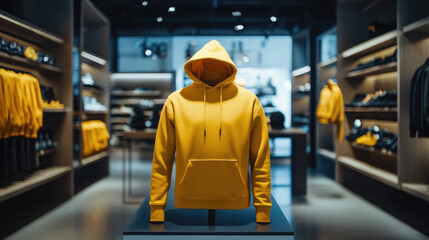 Yellow Hoodie Displayed in Modern Clothing Store