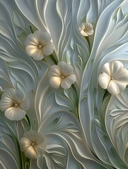 Obraz premium Tone on tone bas-relief of a spray of flowers with a textured background - white on white with just a touch of color
