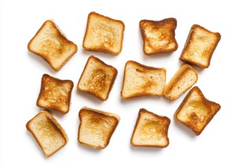 Crispy Golden Toast Slices on a White Background