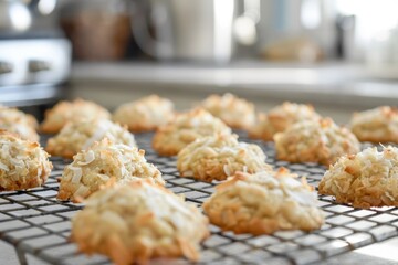Banana coconut cookies on a rack