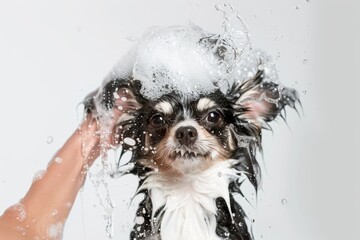 Bath dogs in studio on white background