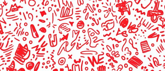 Abstract Doodle Pattern in Red and White