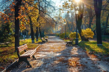 Beautiful autumn park on a sunny day