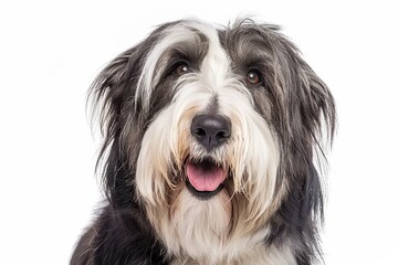 Bearded Collie against white background