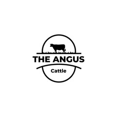 Angus cattle logo design in oval frame in flat design
