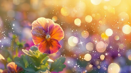 Single Pansy Flower in Golden Light with Bokeh