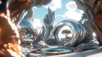 Futuristic Amusement Park with Neon Lights and High-Tech Attractions at Night