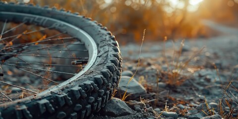 Deflated black bicycle tire or tire without air