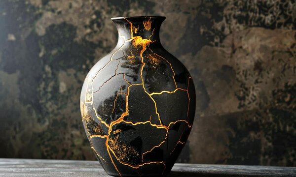 Kintsugi pottery, the beauty of imperfection and restoration highlighted with gold