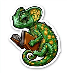 Obraz premium Chameleon Reading a Book